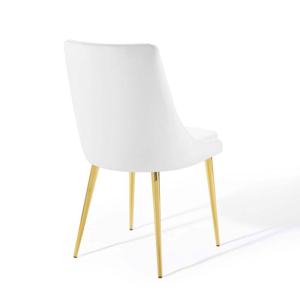 White Velvet Upholstered Side Chair with Wood and Metal Legs