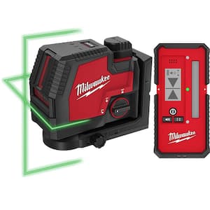 100 ft. REDLITHIUM Lithium-Ion USB Green Rechargeable Cross Line Laser Level with Laser Detector