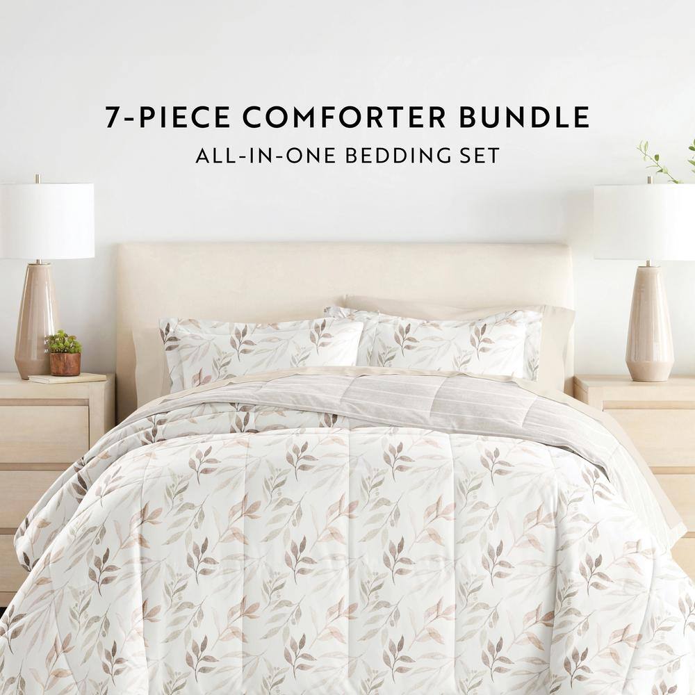 Ivory Floral Twin Microfiber Reversible Bed in a Bag Set