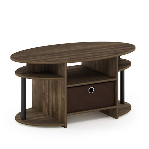 Furinno Jaya 36 in. Columbia Walnut/Black/Dark Brown Medium Rectangle Wood Coffee Table with Drawers