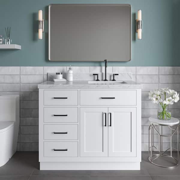 ARIEL Hepburn 43 in. W x 22 in. D x 36 in. H Bath Vanity in White with Carrara Marble Vanity Top in White with White Basin
