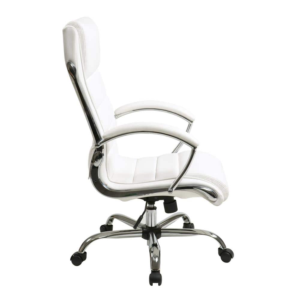 White Faux Leather Executive Swivel Chair with Adjustable Arms
