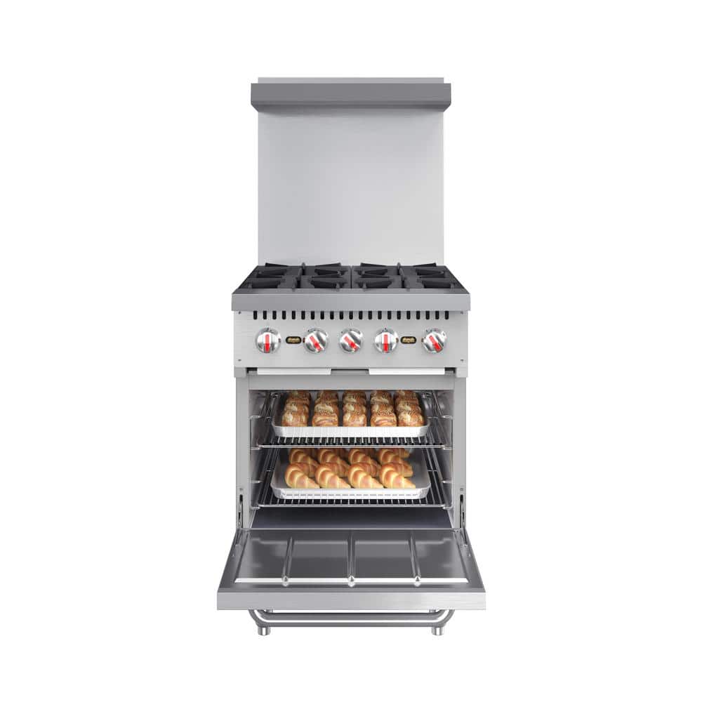 24 in Stainless Steel Commercial Gas Range with Built-in Oven