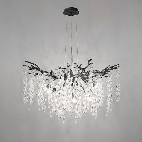 Emeritpro 10-Light Matte Black Crystal Branch Chandelier with