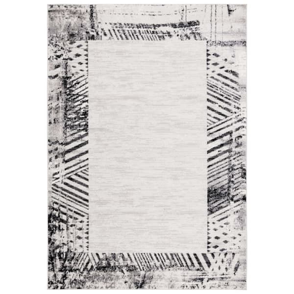 Skyler 4 ft. x 6 ft. Ivory Gray/Black Distressed Border Area Rug
