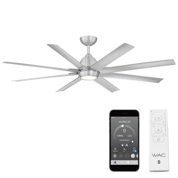 WAC Lighting MochaXL 66 in. 3000K Integrated LED Indoor/Outdoor Brushed Aluminum Smart Compatible Ceiling Fan w/Light Kit and Remote