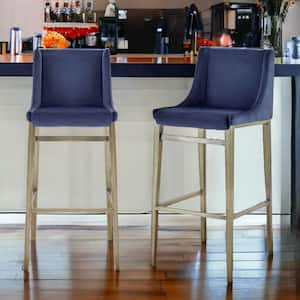 30.7 in. Blue High Back Metal Bar Chair with Velvet Seat Set of 2