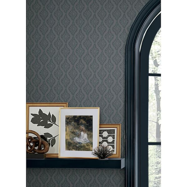8 in. x 10 in. Nova Blue Smoke Ogee Peel and Stick Wallpaper Sample