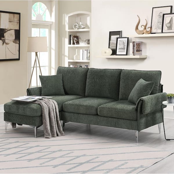 Harper & Bright Designs 84 in. W Flared Arm Chenille L-Shaped Modern Sectional Sofa in Green with 2 Pillows