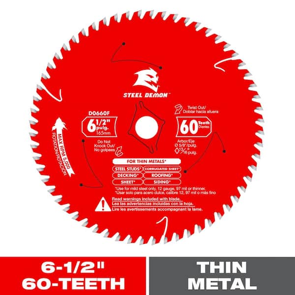 6-1/2in. x 60-Tooth Steel Demon Circular Saw Blade for Thin Metal