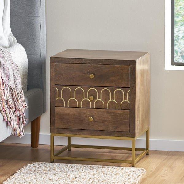 Noble House Sevier 3-Drawer Walnut Nightstand