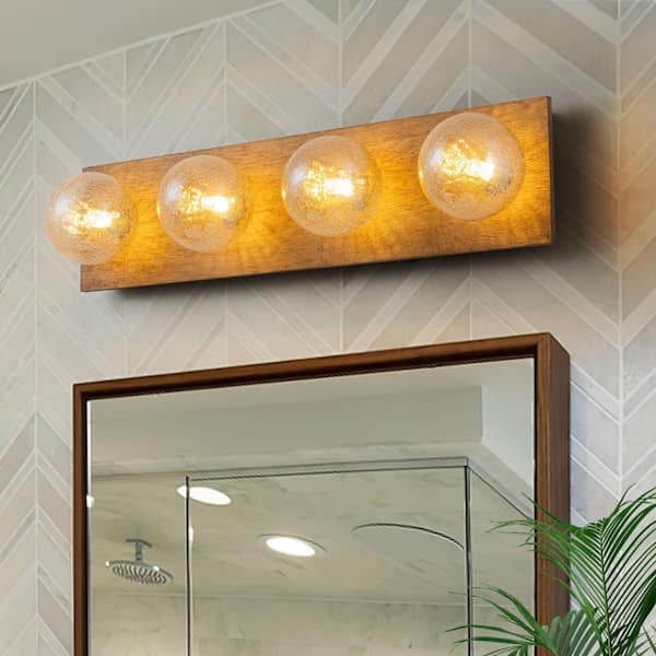 HUOKU Votos 4-Light 22.8 in. W Dark Oak Vanity Light Wood Flush Mount ...