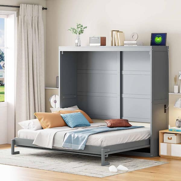Gray Wood Frame Full Murphy Bed