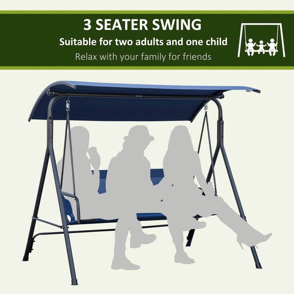 3-Person Dark Blue Metal Patio Swing with Adjustable Canopy