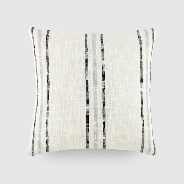 Becky Cameron Yarn-Dyed Cotton Decor 20 in. x 20 in. Throw Pillow in Gray Framed Stripe