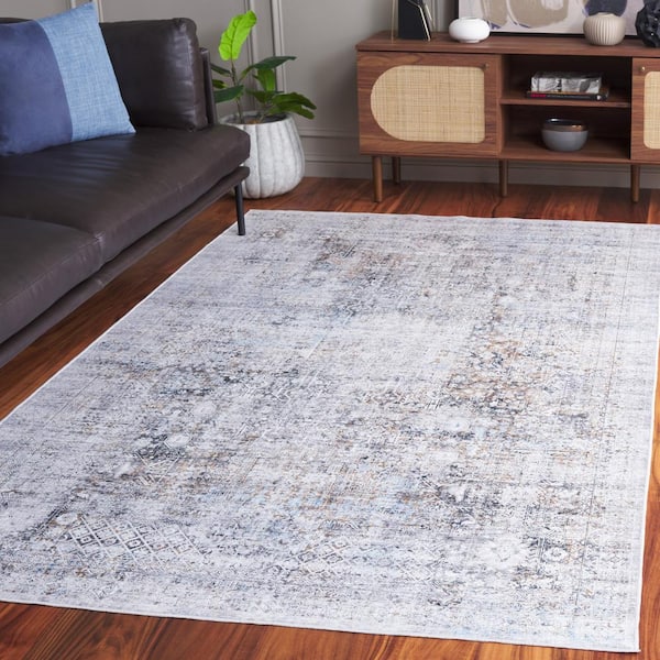 Arizona Beige/Charcoal 6 ft. x 6 ft. Distressed Border Ornate Machine Washable Square Area Rug