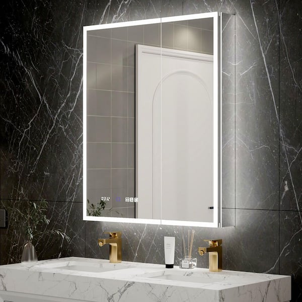 Lumineux 30 in. W x 36 in. H Rectangular Aluminum LED Surface/Recessed Medicine Cabinet with Mirror,Three Lighting Modes