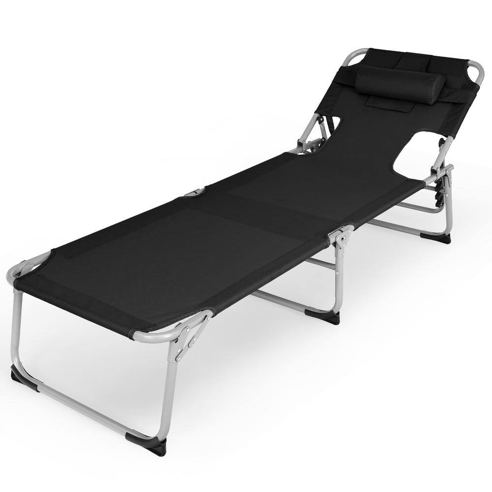 WELLFOR 1Piece Metal Outdoor Folding Chaise Lounge with Headrest in