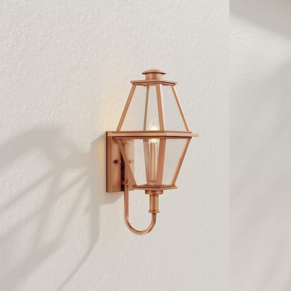1-Light Antique Copper Outdoor Lantern Bradshaw Clear Glass Transitional Small Wall No Bulbs Included