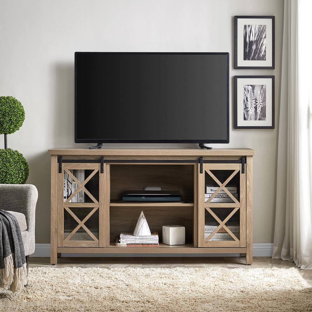 Clementine 70-inch Transitional Gray Metal TV Stand with Sliding Barn Doors