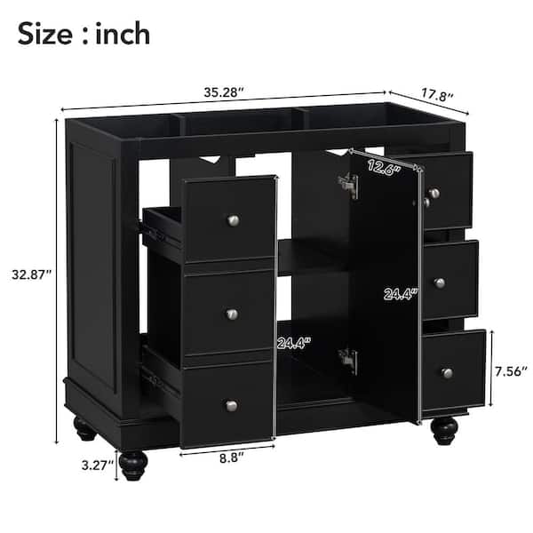 35.25 in. Bath Vanity Cabinet without Top in Black with 4 Drawer and Adjustable Shelves Unassembled