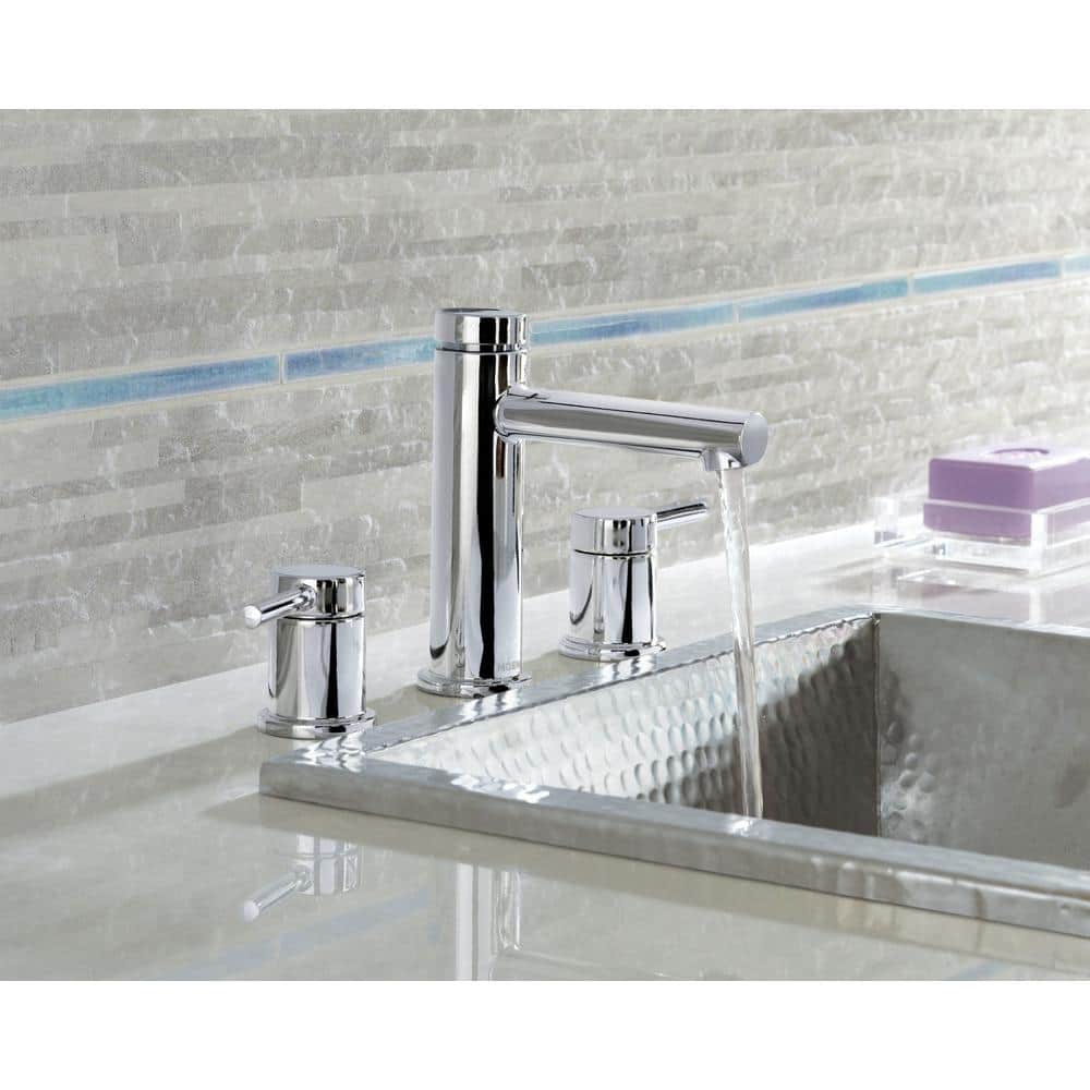 Chrome Modern Widespread Bathroom Faucet with Metal Handles