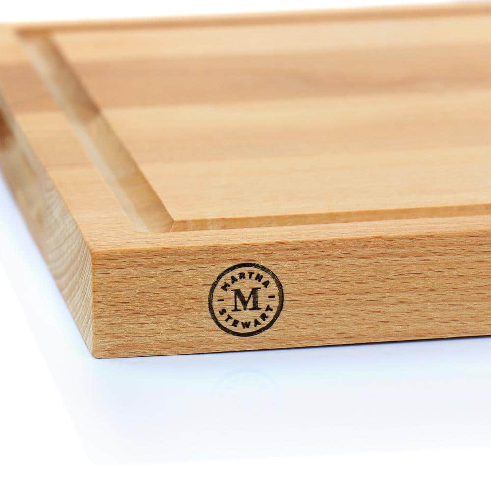 18" x 12" Beech Wood Rectangular Cutting Board with Grooves