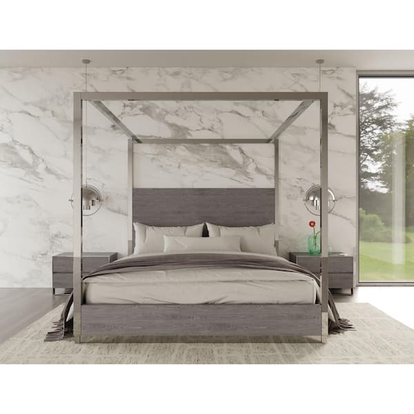 Arlene Modern Gray Metal Frame King Canopy Bed