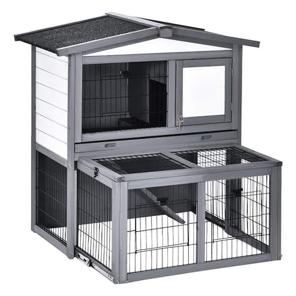 PawHut Wooden Indoor Rabbit Hutch Elevated Cage Habitat with No Leak Tray  Enclosed Run with Wheels - Small D51-126BN - The Home Depot