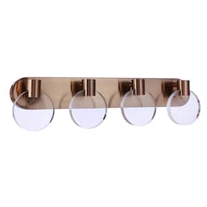 29.53 in. Glisten 4-Light Satin Brass Finish Integrated LED Vanity Bar with Clear Seeded Glass