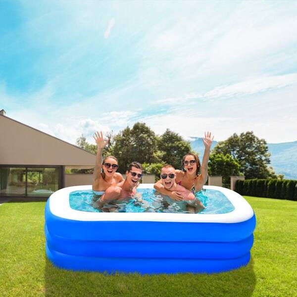 70 in. Family Inflatable Swimming Pool 3-Layer Printing Above Ground PVC Outdoor Toy Pool for Kids in Blue