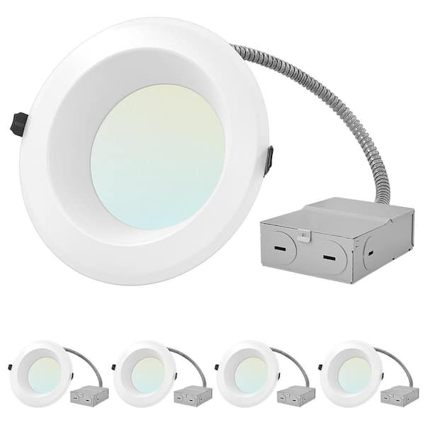 LUXRITE 6 in. Canless Light with J-Box CCT 3000K 3500K 4000K 5000K Dimmable Remodel Integrated LED Recessed Light Kit (4-Pack)