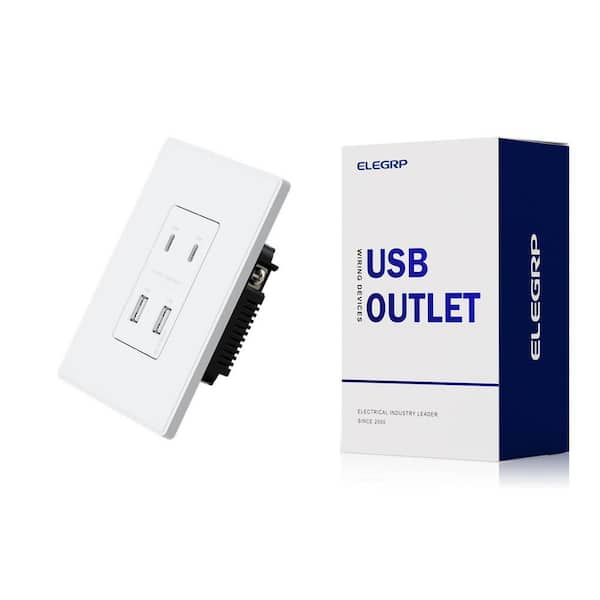 USB Wall Outlet w/ 2A & 2C USB Ports, 42-Watt Fast Charge 4 Ports USB Charger, Wall Plate Included, Matte White,1-Pieces