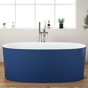 59 in. Acrylic Double Ended Flatbottom Non-Whirlpool Bathtub Freestanding Soaking Bathtub in Blue