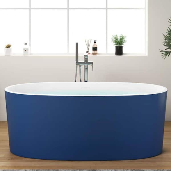 Mokleba 59 in. Acrylic Double Ended Flatbottom Non-Whirlpool Bathtub Freestanding Soaking Bathtub in Blue