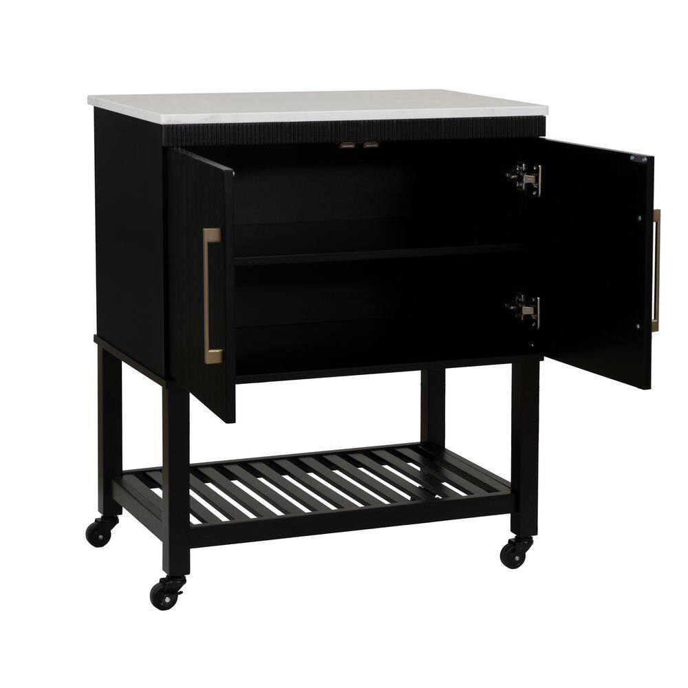 Pierce Black Kitchen Cart with Storage, Casters - thumbnail 7