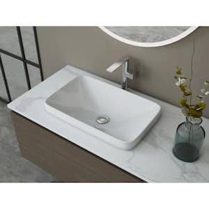 23.6 in. Ceramic Rectangular Vessel Bathroom Sink in White with Overflow Drain