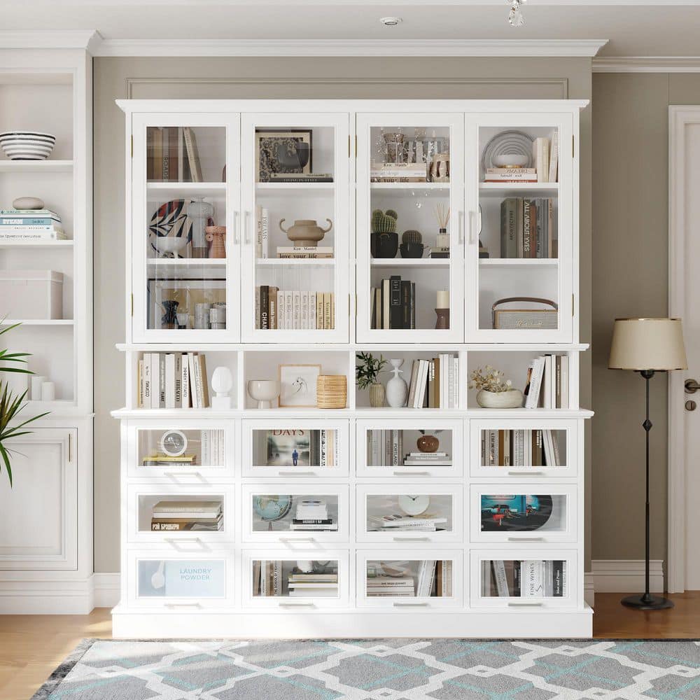 FUFU&GAGA 78.7 in. Tall White Wood 22-Shelf Standard Bookcase with