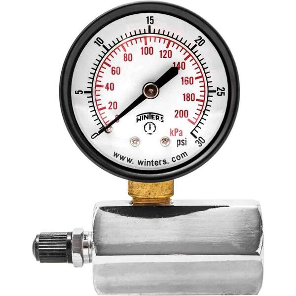 Winters Instruments PETG Series 2 in. Gas Test Pressure Gauge with Test Valve Adapts to 3/4 in. FNPT and Range of 0-30 psi/kPa