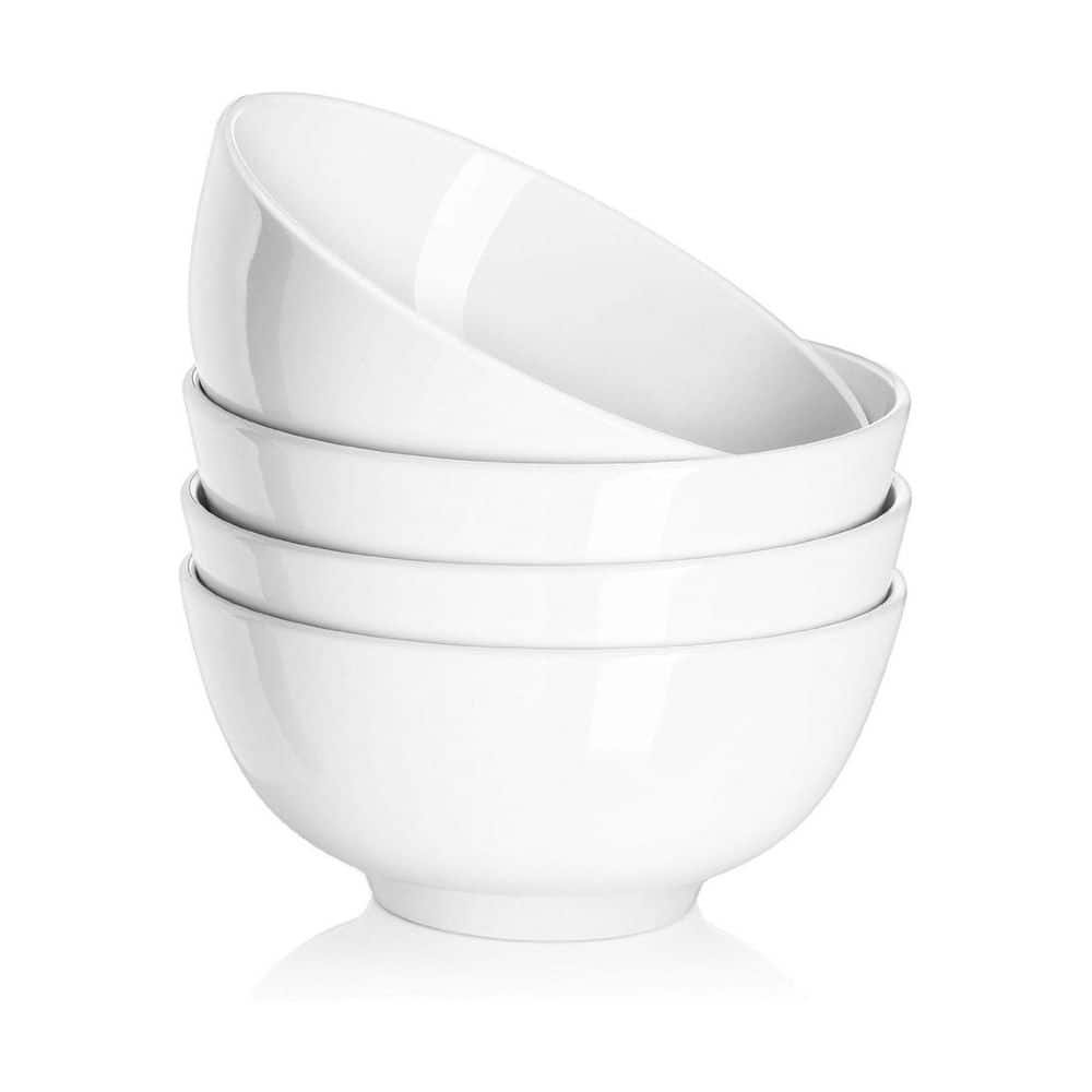 Anqtovp 22 oz White Ceramic Bowls Kitchen Bowl (Set of 4