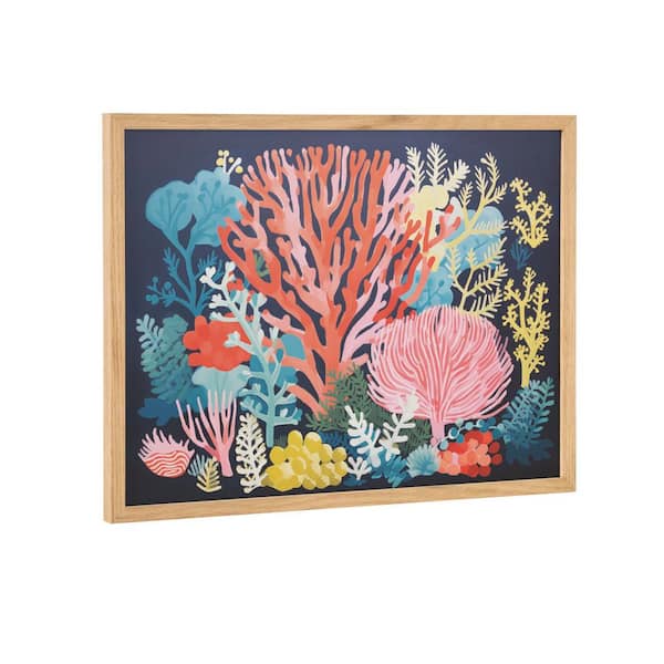 Kate and Laurel Gallery Bright Coral Underwater Ocean by The Creative Bunch Studio Natural Framed Art Print 16 in. x 12 in.