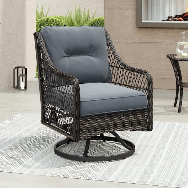 CORVUS Vasconia Outdoor Hand-Woven Resin Wicker Swivel Chair with Gray Cushions