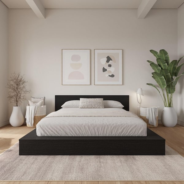 Kanso Black Frame Queen Size Low Profile Platform Bed Set