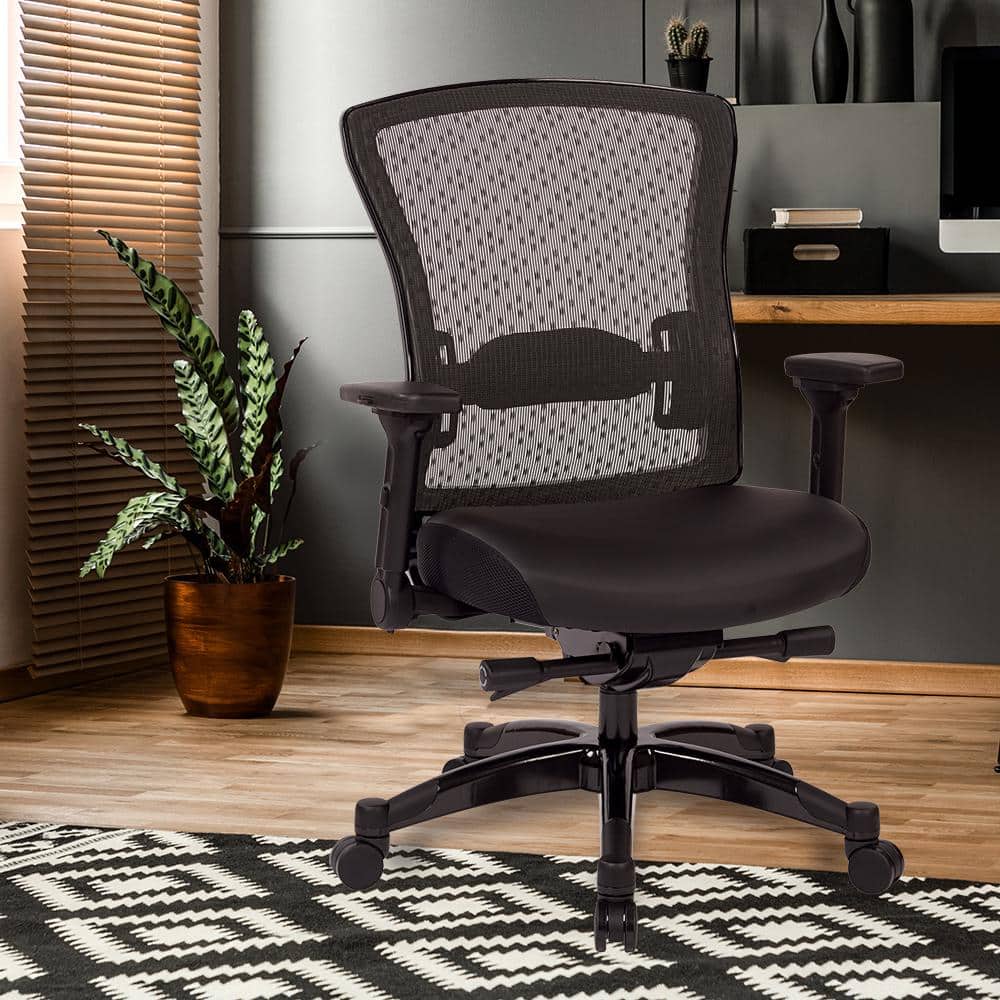 Executive Gunmetal Adjustable Mesh & Leather Office Chair