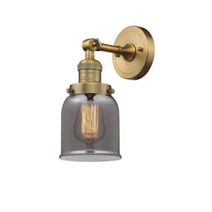 Franklin Restoration Small Bell 5 in. 1 Light Brushed Brass Wall Sconce with Plated Smoke Glass Shade