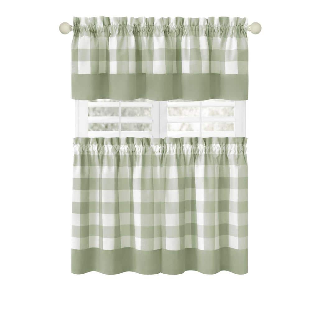 Hunter 57 in.W x 24 in. L Polyester/Cotton Light Filtering Window Rod Pocket Tier and Valance Set In Apple Green price history on PriceWatchPro