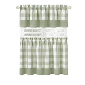 Hunter 57 in.W x 24 in. L Polyester/Cotton Light Filtering Window Rod Pocket Tier and Valance Set In Apple Green