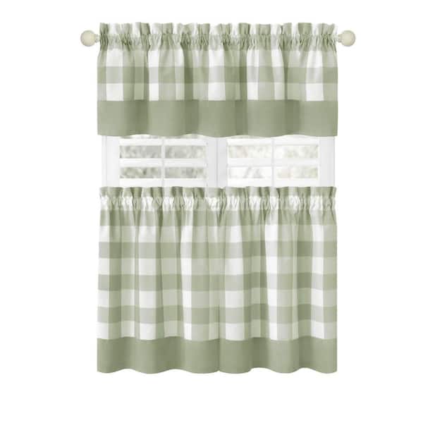 ACHIM Hunter 57 in.W x 24 in. L Polyester/Cotton Light Filtering Window Rod Pocket Tier and Valance Set In Apple Green