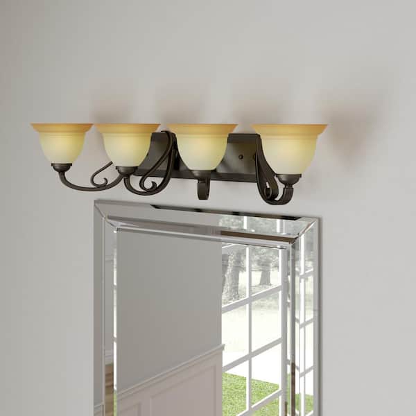 Progress Lighting Torino 4-Light Forged Bronze Bathroom Vanity Light with Glass Shades