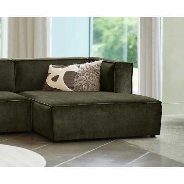 Dockson Olive Green Polyester Corduroy Right Side Facing Chaise Lounge